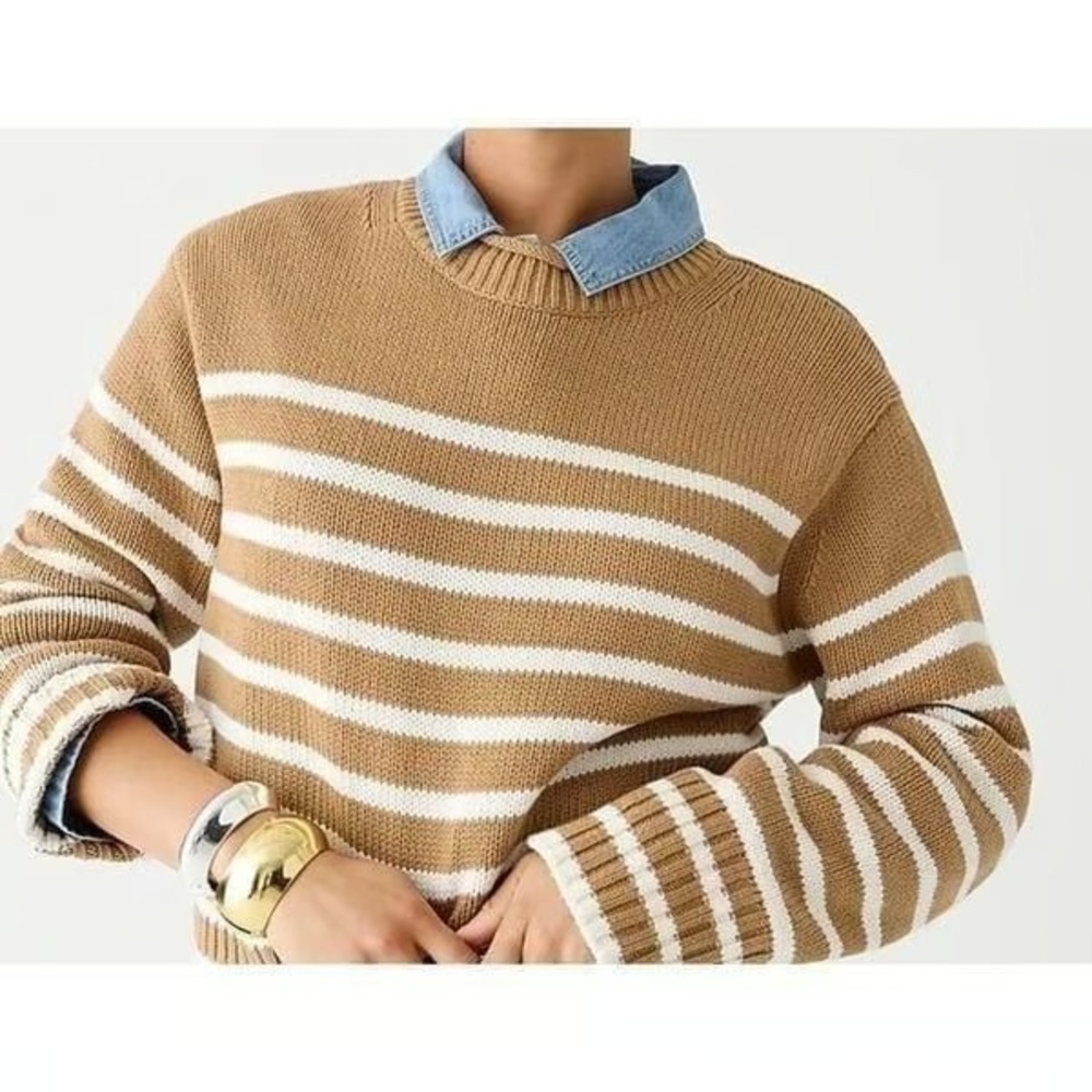 J.CREW Rollneck Sweater in Stripe Womens XL Cropped Knit Cotton BV396